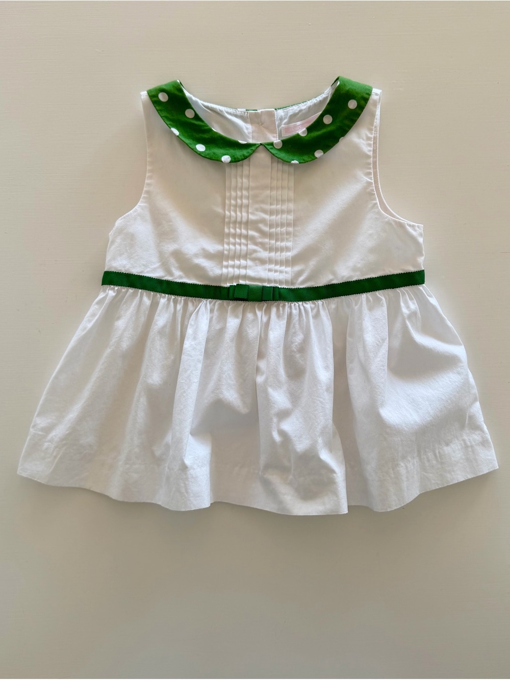 Janie and Jack Toddler White Top with Green Polka Dot Peter Pan Collar Size 3T